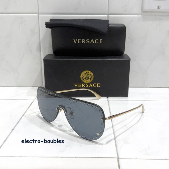 Versace Women\'s Gold 2230-B 1252/6G Shield Sunglasses 45-145-140 Store Display main image 7